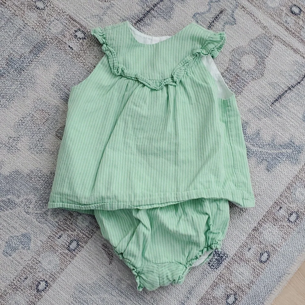 Janie and Jack Baby Girls Green White Pinstriped Lined 2-piece Outfit Sz18-24m